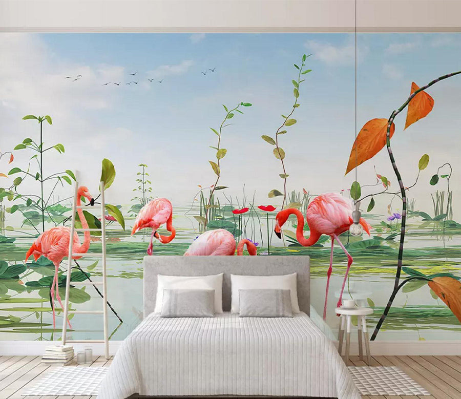 3D Flamingo River WC720 Wall Murals