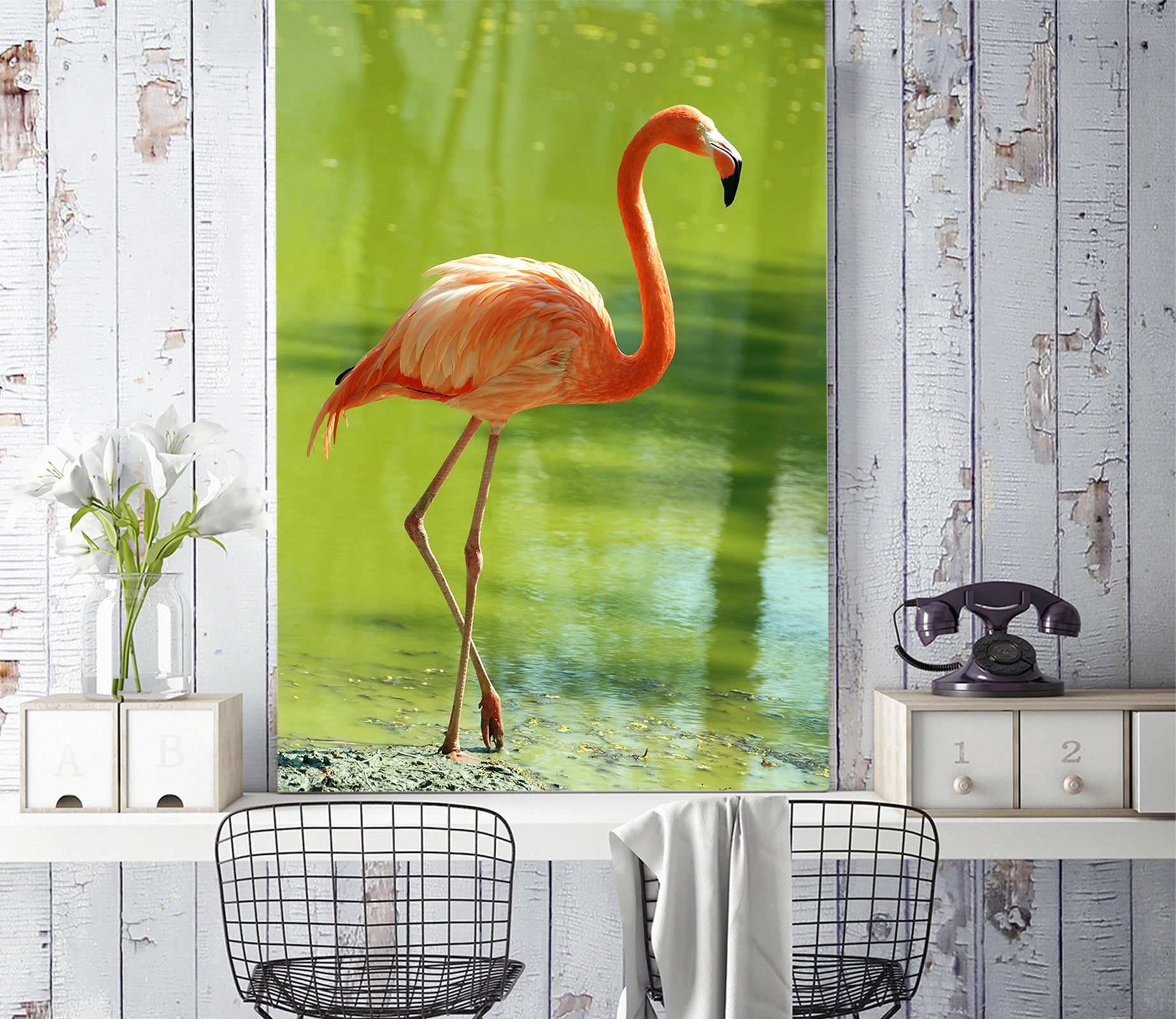 3D Flamingo River 121 Wall Murals