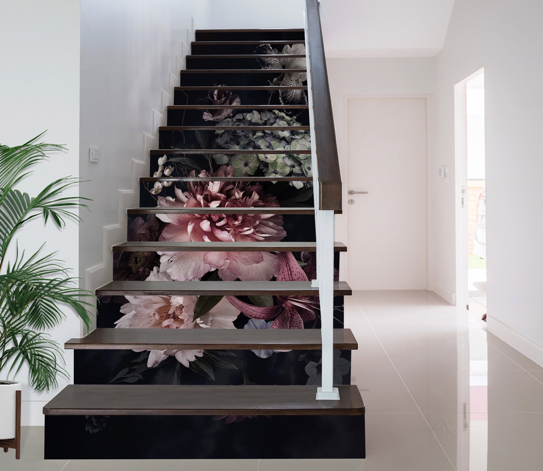 3D Flowers Of Dark Night 505 Stair Risers