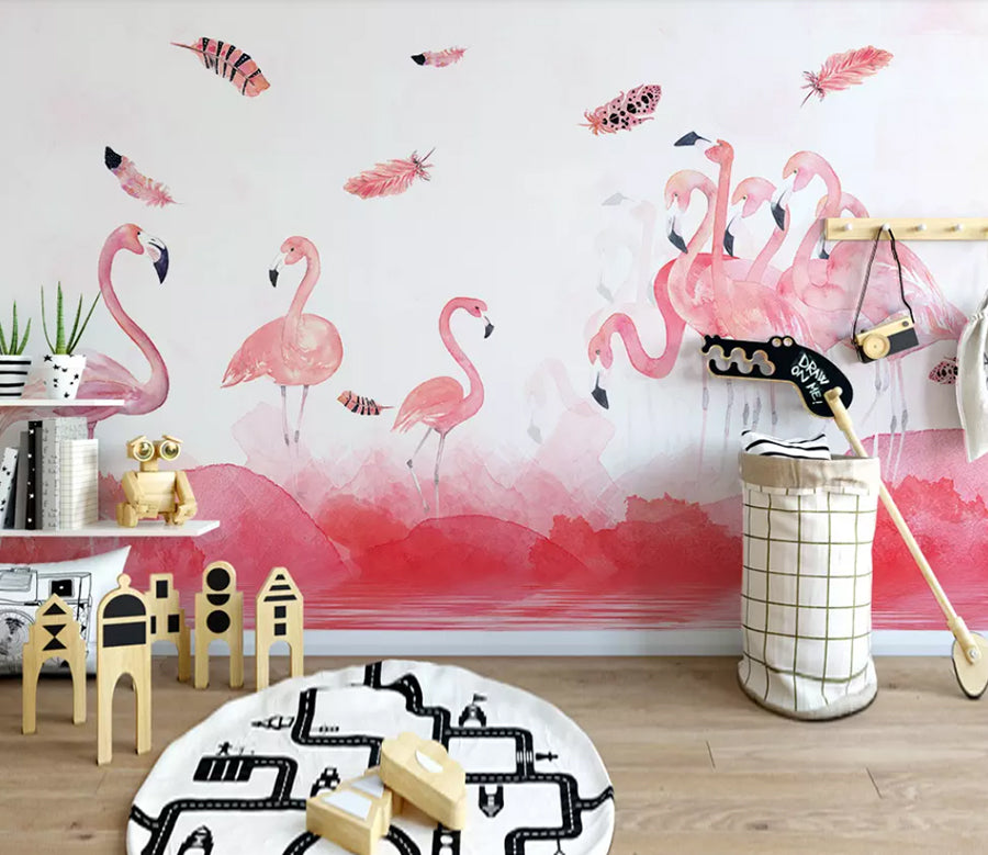 3D Feather Flamingo WG770 Wall Murals