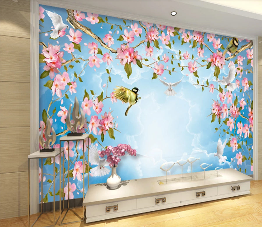 3D Flower Dove Magpie WC357 Wall Murals