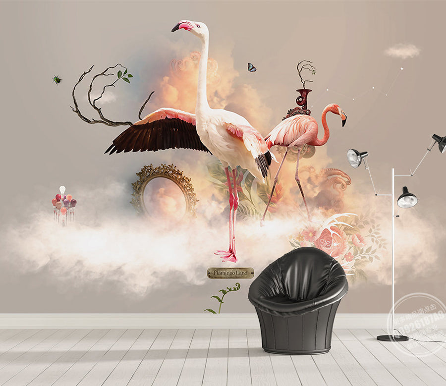 3D Flamingo Fog WG276 Wall Murals
