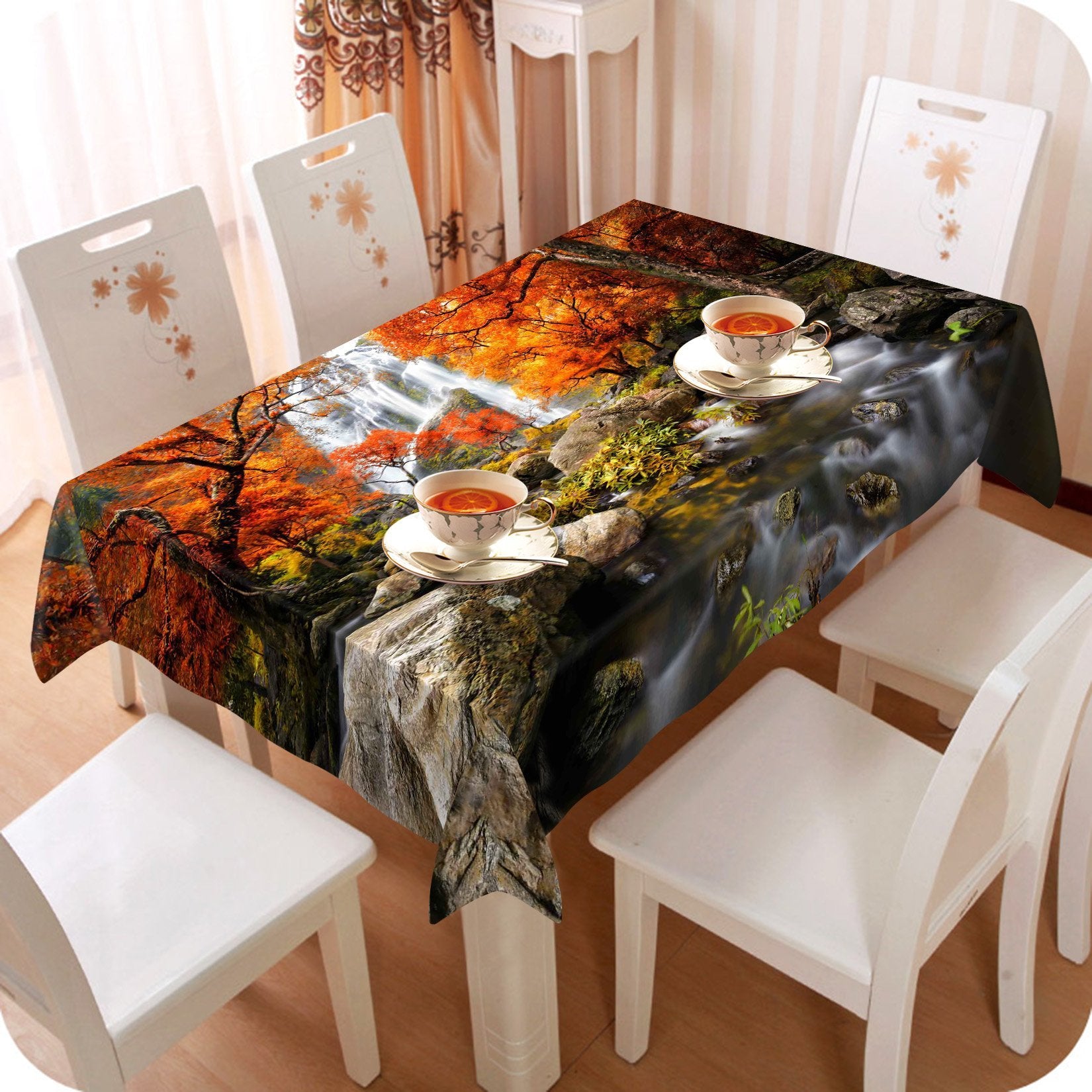 3D Forest River Waterfall 76 Tablecloths
