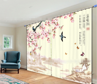 3D Flowers Birds Butterflies 2202 Curtains Drapes