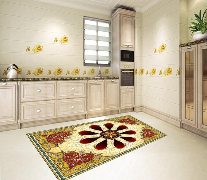 3D Flower Pattern 534 Kitchen Mat Floor Mural
