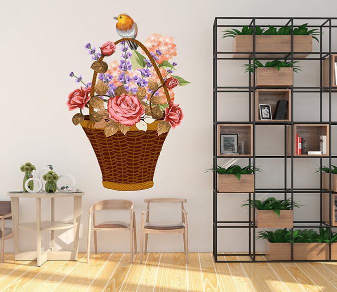 3D Flower Basket Pink 030 Wall Stickers