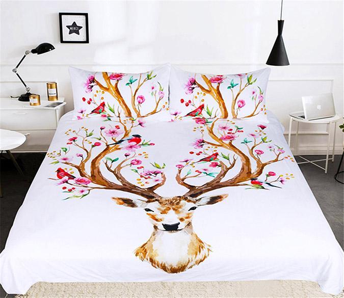 3D Flowers Antlers 206 Bed Pillowcases Quilt