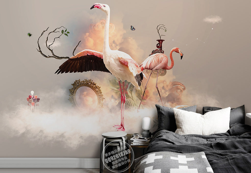 3D Flamingo Fog WG276 Wall Murals