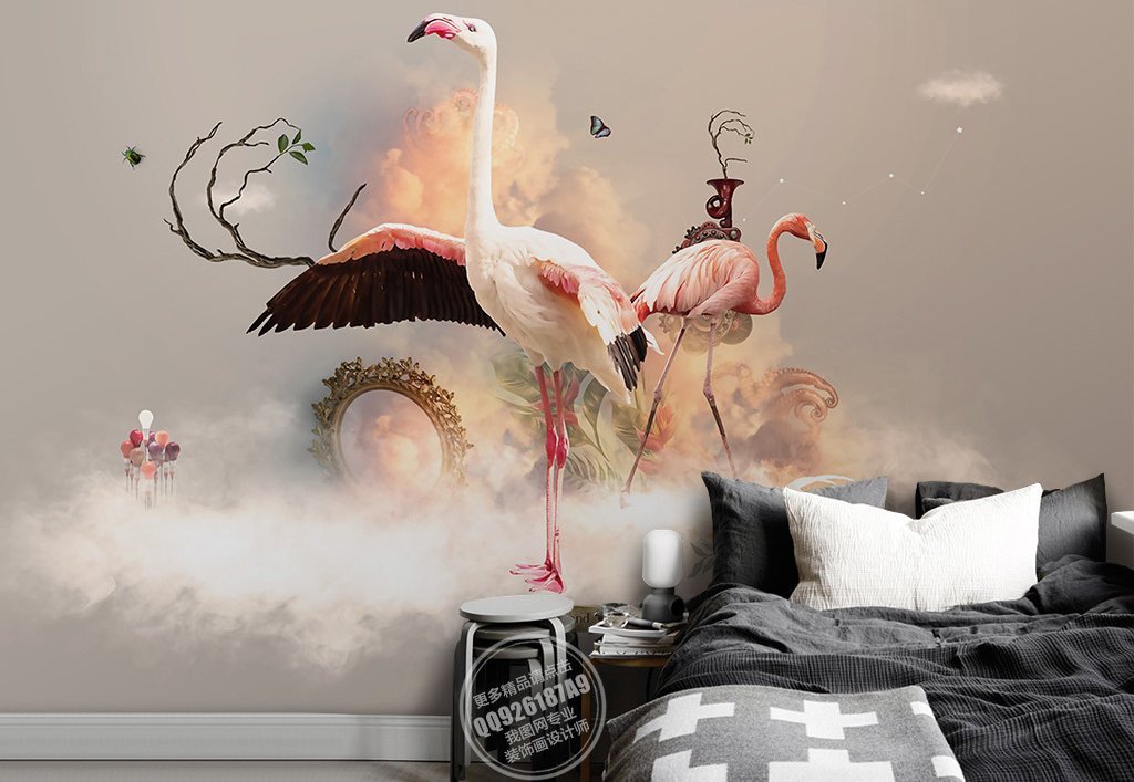 3D Flamingo 429 Wall Murals