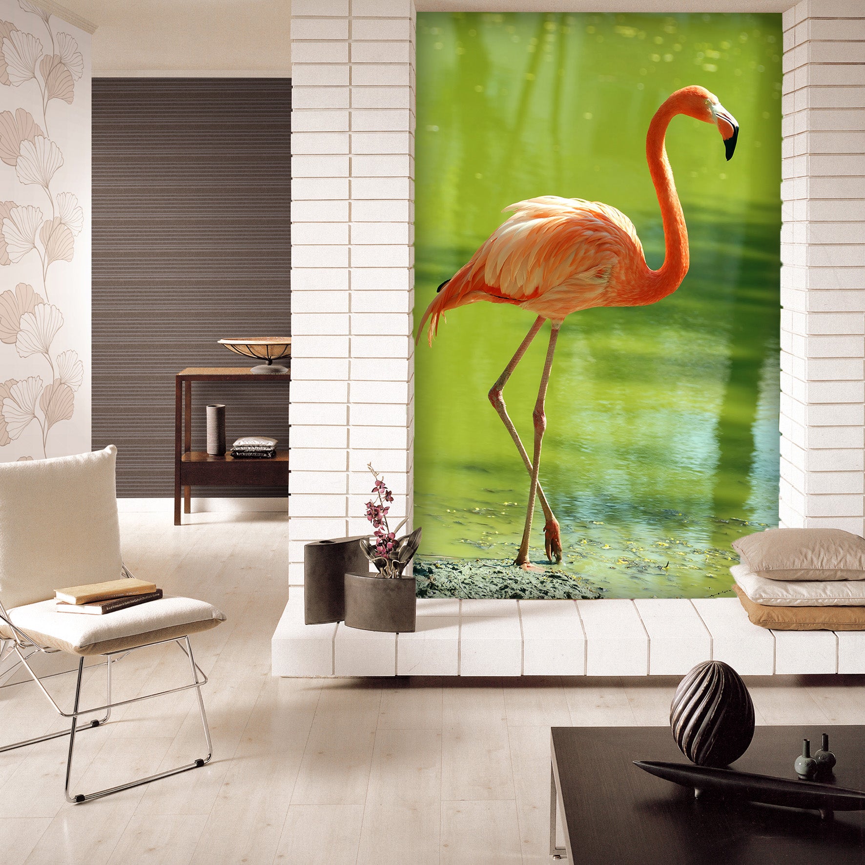 3D Flamingo River 121 Wall Murals