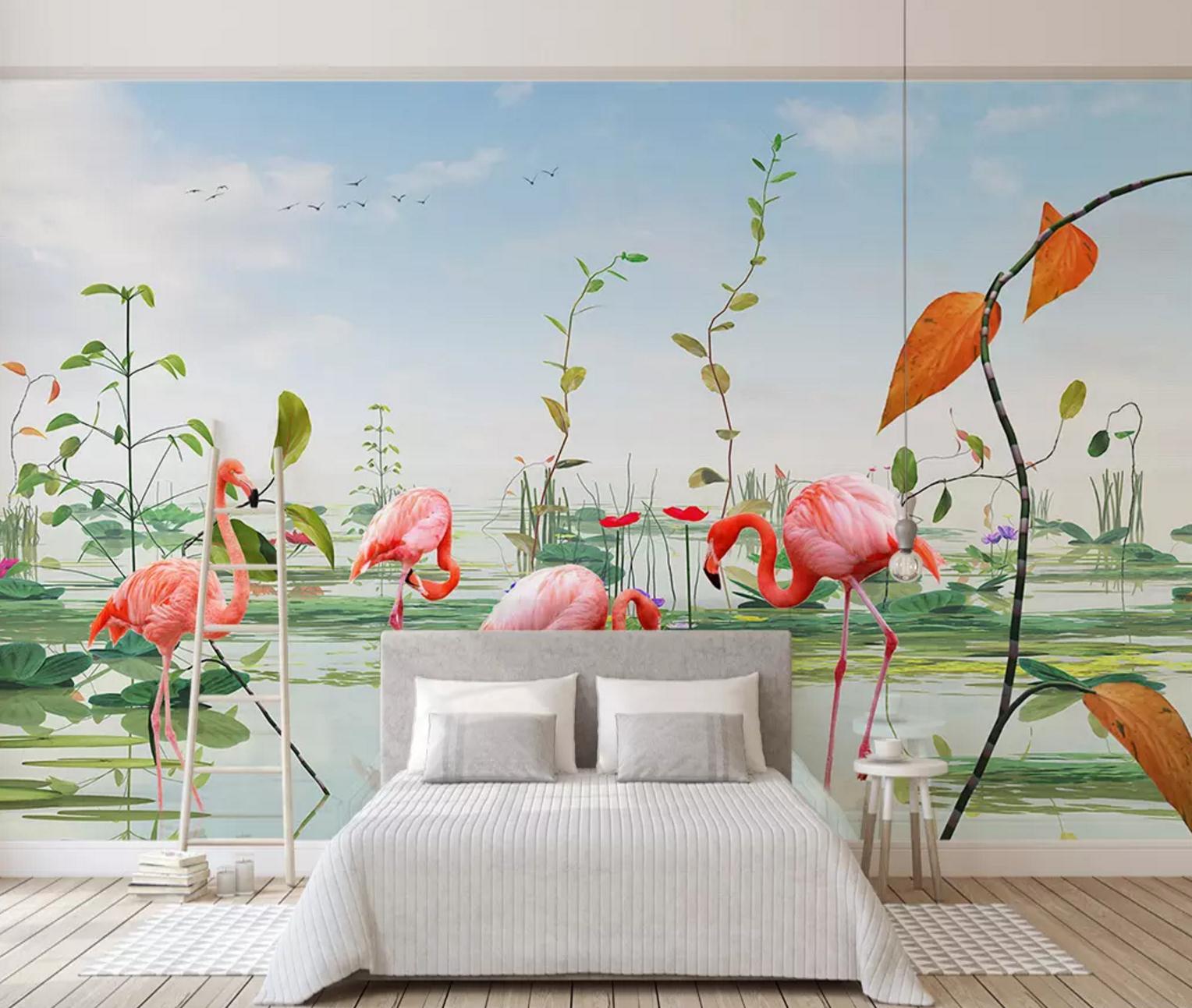 3D Flamingo River WC720 Wall Murals
