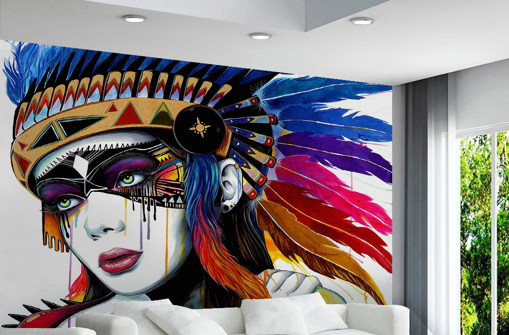 3D Feather Woman WG128 Wall Murals