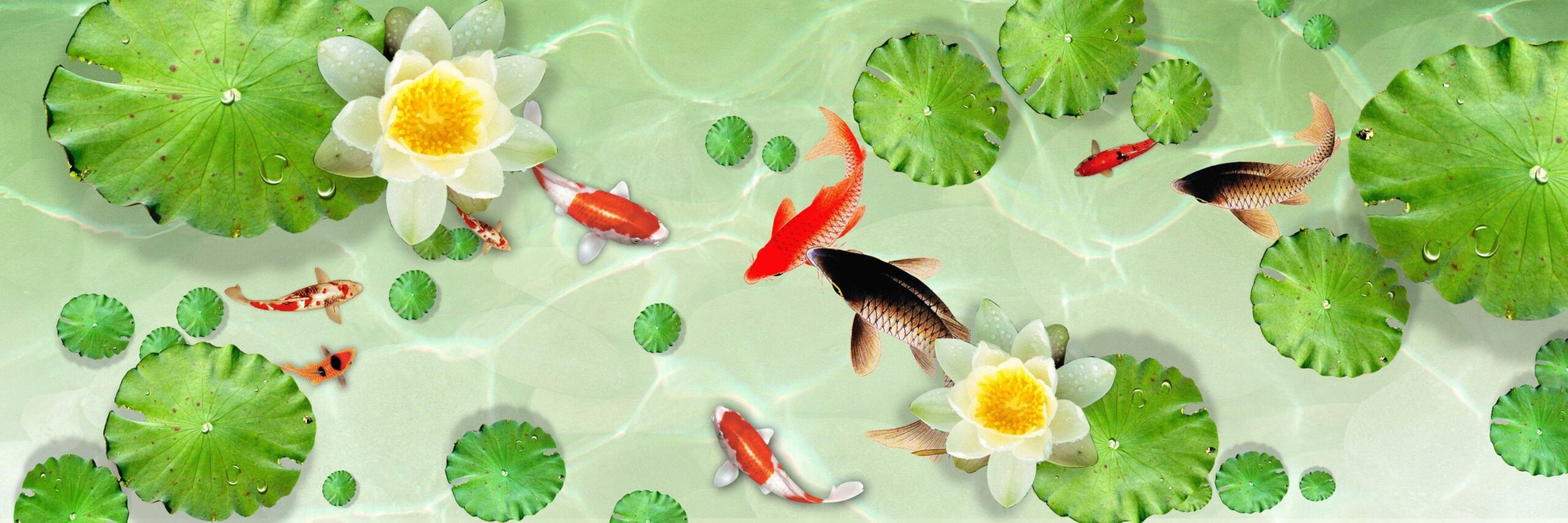 3D Fish Pond Lotus 14 Kitchen Mat Floor Mural