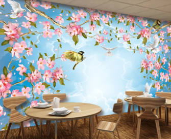 3D Flower Dove Magpie WC357 Wall Murals