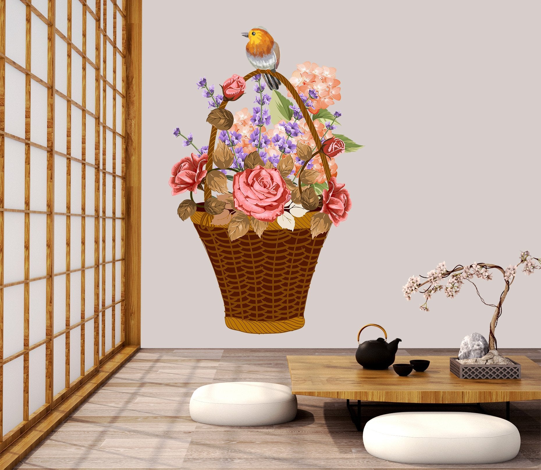 3D Flower Basket Pink 030 Wall Stickers