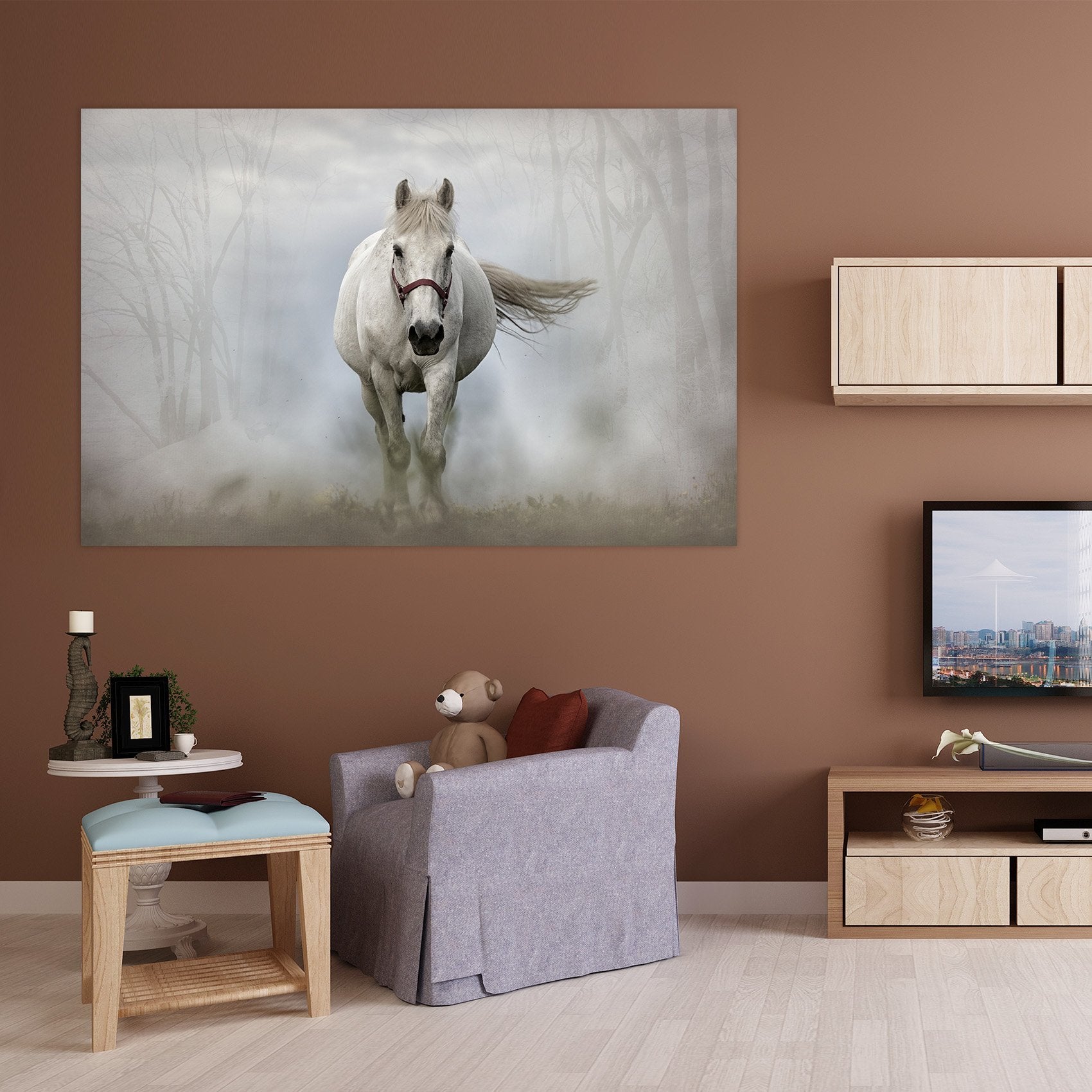 3D Foggy White Horse 80 Animal Wall Stickers