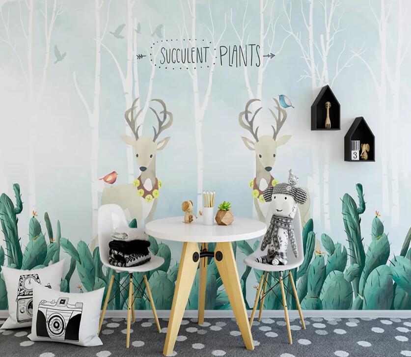 3D Fawn Plant WC67 Wall Murals