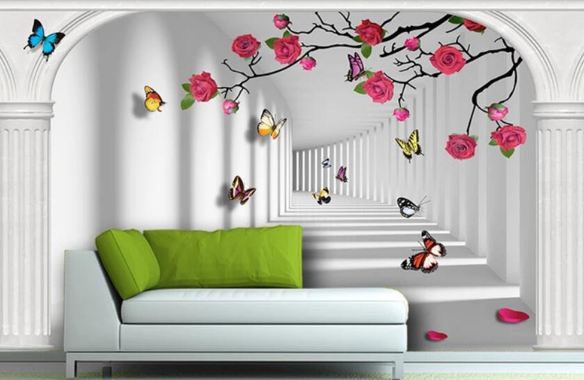 3D Falling Flowers And Butterflies 1065 Wall Murals