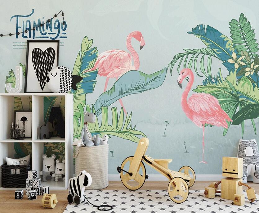 3D Flamingos In The Leaves 993 Wall Murals