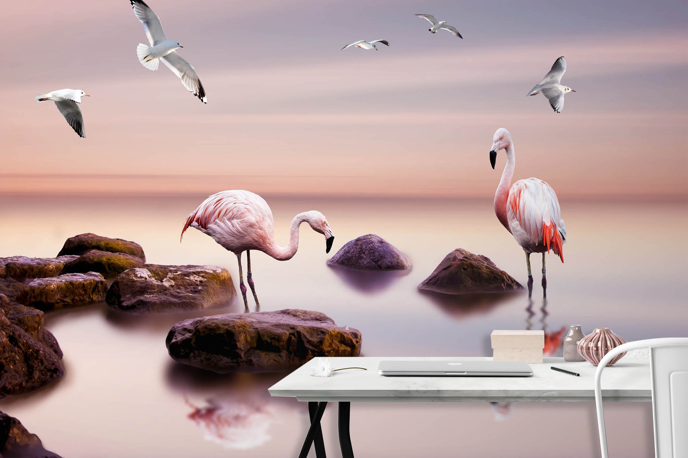 3D Flamingo Lake 1060 Wall Murals