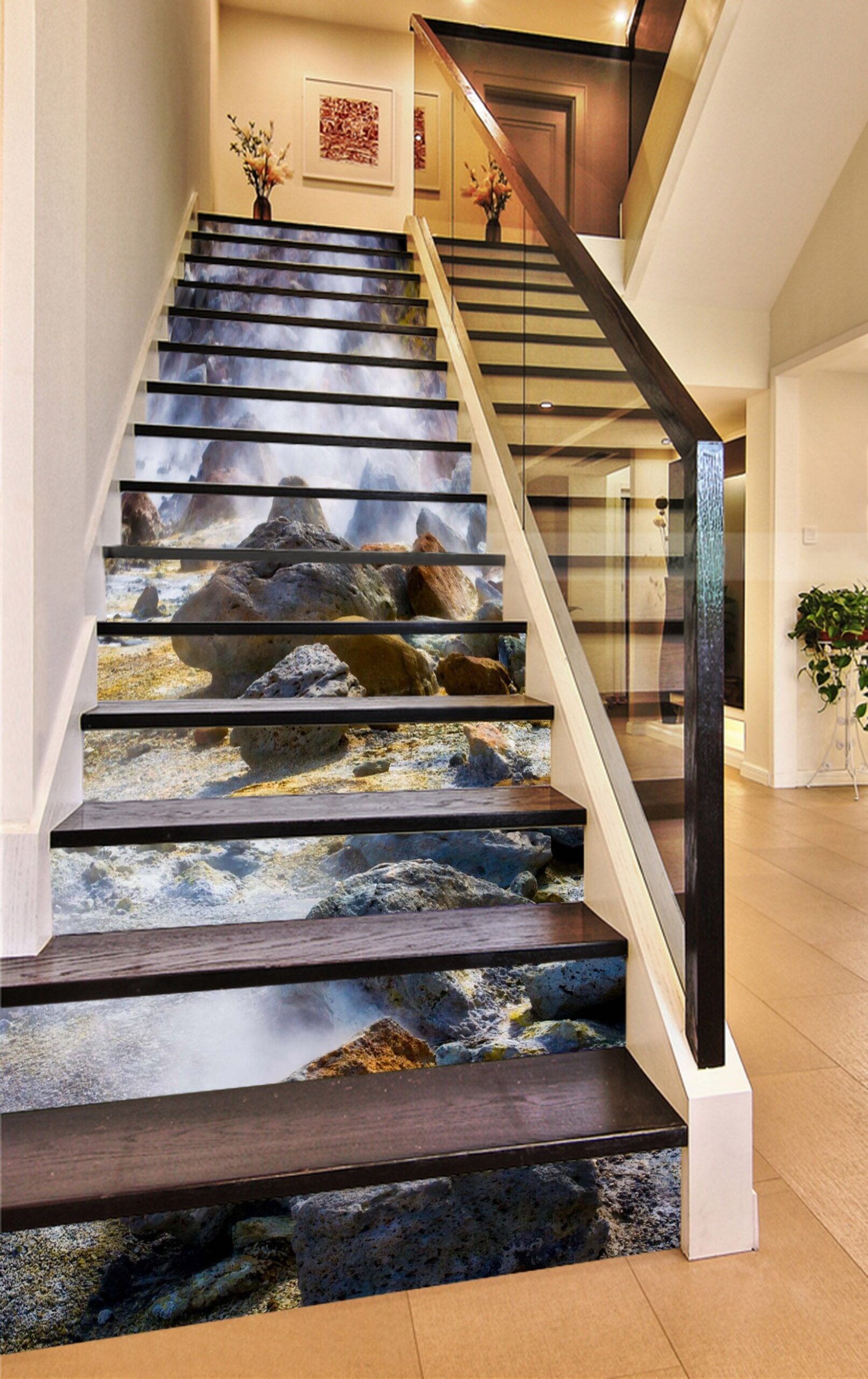 3D Foggy Stones 745 Stair Risers