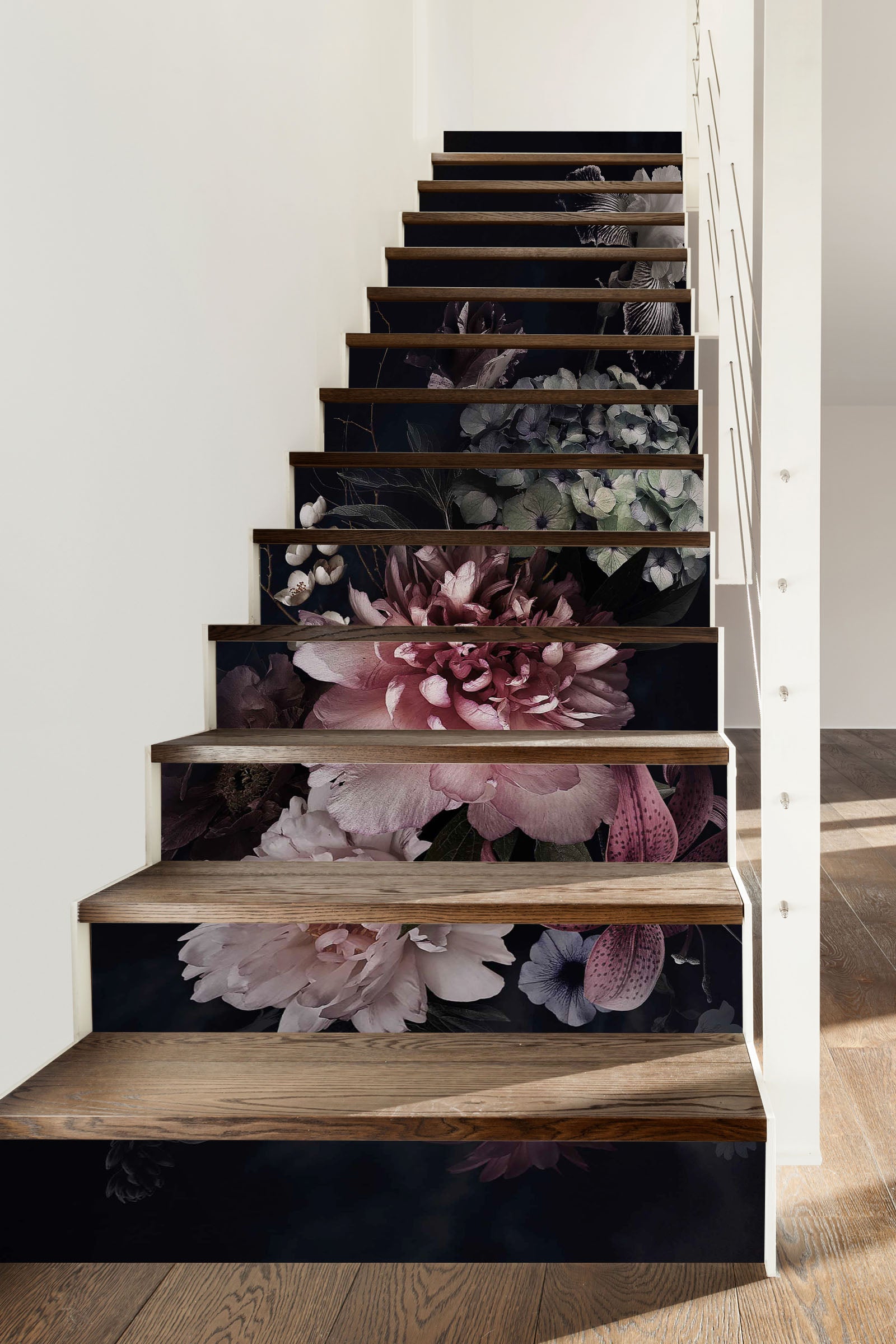 3D Flowers Of Dark Night 505 Stair Risers