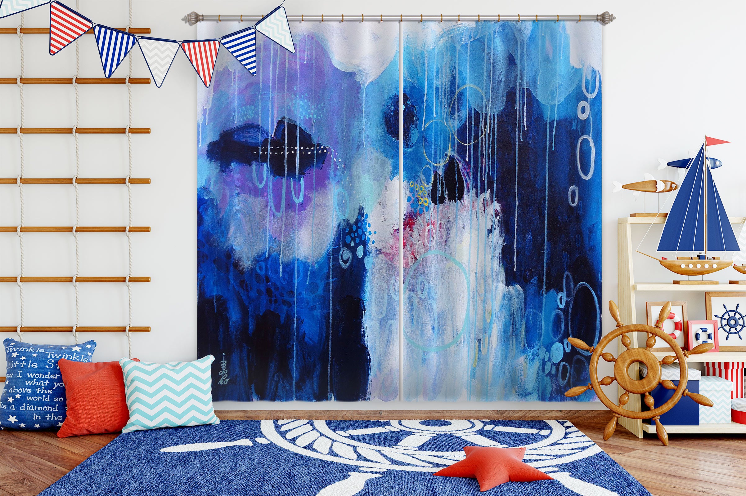 3D Fantasy Blue Watercolor 2311 Misako Chida Curtain Curtains Drapes